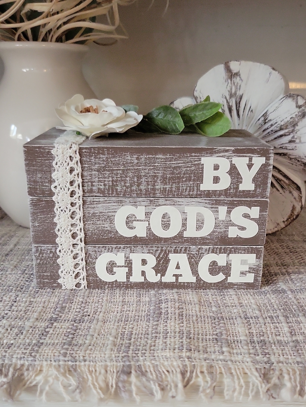 By God's Grace Mini Wooden Bookstack